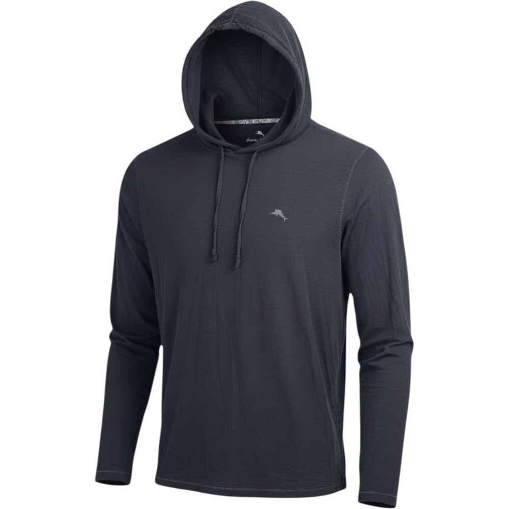Tommy Bahama Hoodie Shirt Mens‎ Black Long Sleeve Pullover Preppy Lightweight
